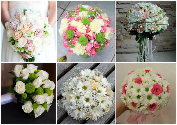 Букет из хризантем с розами, герберами, альстромерий, свадебный
